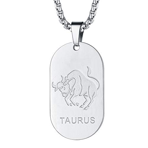 FaithHeart Taurus Abril y Mayo Collar de Doce Constelaciones Medalla Ovalada Rectabgykar con Signos Clásicos Regalo Milagroso de Cumpleaños Acero Inoxidable 316L