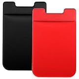 Phone Card Holder Sticker,COCASES Stretchy Lycra Self Adhesive Slim Credit Card Sleeve for Smartphones,iPhones,Samsung Galaxy Stick On Wallet (2 Pcs Pack) (Black,Red)