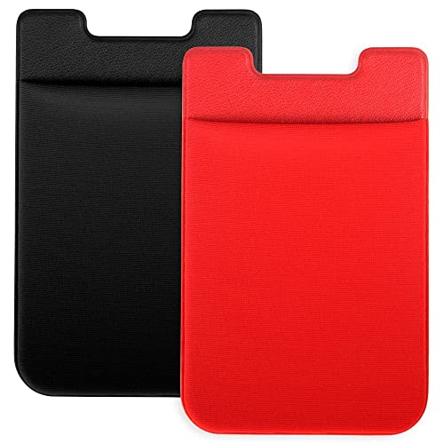 COCASES Phone Card Holder, Phone Pocket Stretchy Lycra Adhesive Card Holder for Credit Card & ID Stick On Smartphones, iPhones, Samsung Galaxy (2 Pcs Pack) (Black and Red)