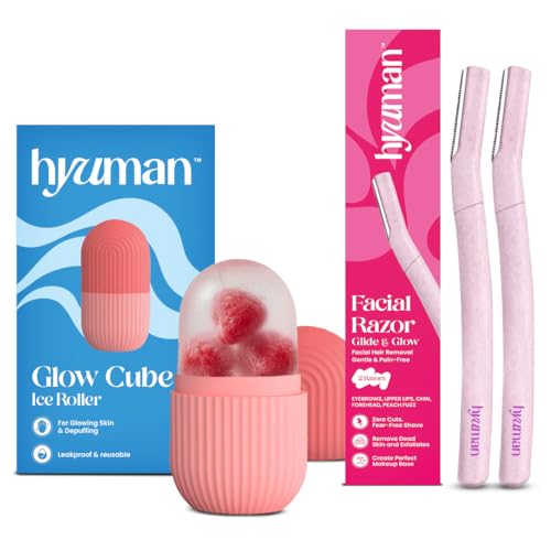 Image of Hyuman Face Razor Pack of 2 + Ice Roller - Gentle Hair Removal & Skin Care Set for Women (Set of 2)