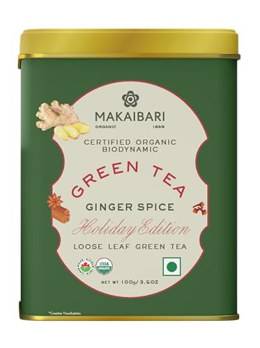 Image of Makaibari Holiday Edition : Ginger Spice Green Tea | Anti-Oxidants, Immunity Booster | Tin Caddy | 100g