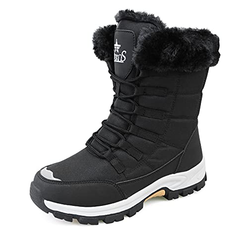 Botas de Nieve para Mujer Calentar Forrado Planas Zapatos de Invierno Negro 39