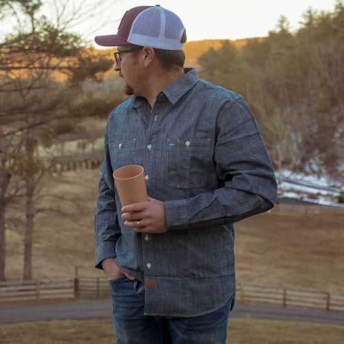 Dubinik® Chambray Shirt Men Long Sleeve Cotton Work Shirts with 2 Pockets Casual Button Down4