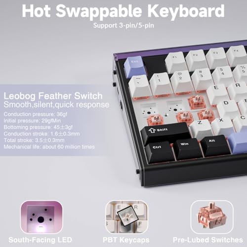 Image of Aula H108 Wireless Mechanical Keyboard, Hot Swappable Silent Keyboard, Full Size Keyboard with Number Pad, Gasket Structure, RGB Backlit Computer Gaming Keyboard with PBT Keycaps for PC /Office