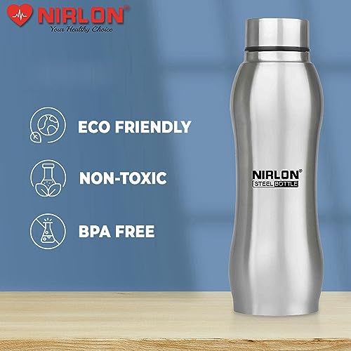 Image of NIRLON Ozone Single Wall Stainless Steel Water Bottle 750ml, Water Bottles For Fridge, School,Gym,Home,office,Boys, Girls, Kids, Leak Proof(SILVER COLOUR|SET OF 1)