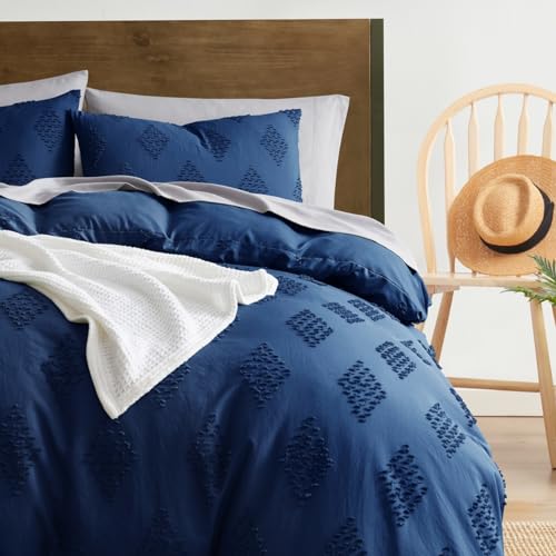 Image of Hearth & Harbor Boho Bedding Sets & Collections - Boho Duvet Cover Twin, 2 Piece Twin Duvet Cover Set, Double Brushed Navy Duvet Cover with Zipper Closure, 1 Duvet Set 68x90 inches and 1 Pillow Sham