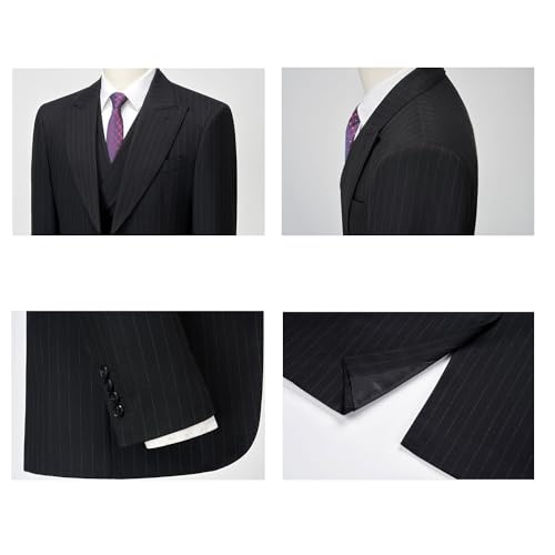 UNINUKOO Mens 3 Piece Suits Pinstripe Slim Fit Peak Lapel Formal Dinner Casual Wedding Tuxedo2
