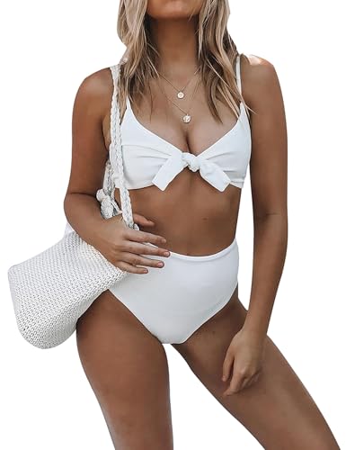 Honlyps Bikini Traje de ba?o para Mujer de Cintura Alta de Dos Piezas Traje de ba?o Nudo de Lazo Traje de ba?o de Corte Alto para Mujer, White, M