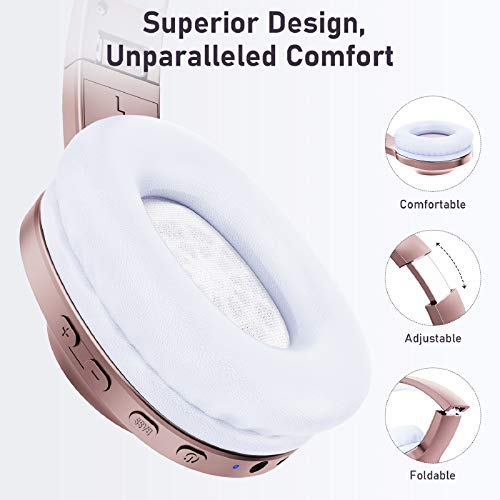 LETSCOM Bluetooth Headphones, 100 Hours Playtime Bluetooth 5.0 Headphones Over Ear with Deep Bass, Hi-Fi Sound and Soft Earpads, Built-in Mic, Wired/Wireless Headset for Home Office-Rose Gold - Thumbnail 4