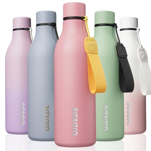 Image of BJPKPK Insulated Water Bottles, 25 oz Stainless Steel Metal Water Bottle with Strap, BPA Free Leak Proof Jugs, Mugs, Flasks, Reusable Thermal Flasks for Sports & Travel, Light Pink