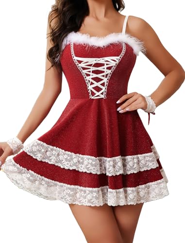 Avidlove Women's Christmas Dress Sexy V Neck Party Fancy Dress Santa Cosplay Costume Red X-Large