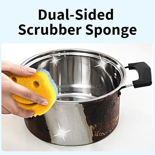 Image of 9 Pack Scrub Sponge, Dual-Sided Temperature Controlled Kitchen Sponge for Dishes,Cute Frog Scrub Sponges Household Cleaning Pads Bathroom Wall Cleaner Multi-Functional Cleaning Sponges