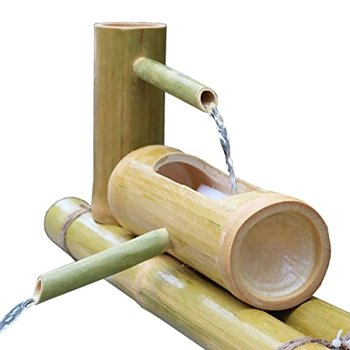MIXXON Bamboo Fountain Kit, Solar Outdoor Freestanding Fountains, Zen