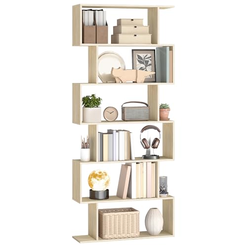 VASAGLE Bücherregal, Regal mit 6 Ebenen, 24 x 70 x 191,6 cm, Standregal, Büroregal, freistehend, Dekoregal, zur Präsentation, modern, für Wohnzimmer, Schlafzimmer, Büro, naturbeige LBC061L01