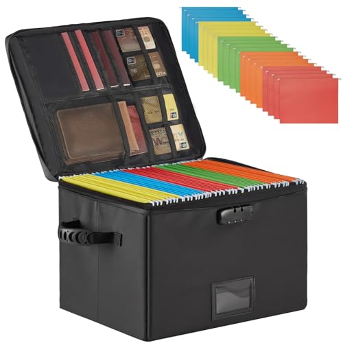 Fireproof Document Box, Fireproof File Boxs with Lock, Collapsible Storage Boxs with Zippers and Inserts Bag, Portable Home Office Safe Box for Letter/Legal Folder Pink (With Suspension Files)