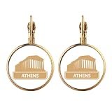 Tamaño: 2,8 x 1,8 cm Pendientes colgantes de clip de oro con patrón de monumento amarillo de Atenas, Grecia, sin perforación