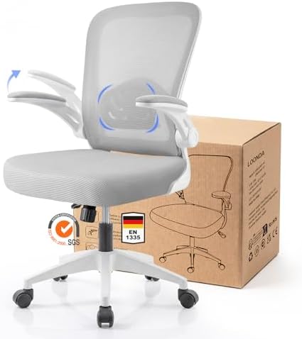 LOONDA Bürostuhl Ergonomisch mit 4D Verstellbarer Lordosenstütze und Atmungsaktivem Mesh, Ergonomischer Schreibtischstuhl mit 8 cm Formstabilem Sitzpolster, 360° Drehstuhl für Home