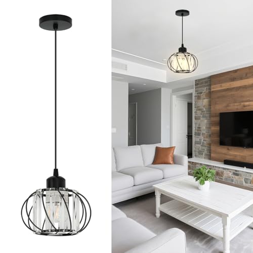 YLTLINK Lustre rond en cristal noir, E27 lustre boule de verre, hauteur réglable, traditionnelle nordique Restaurant lampe décorative LED Luminaire...