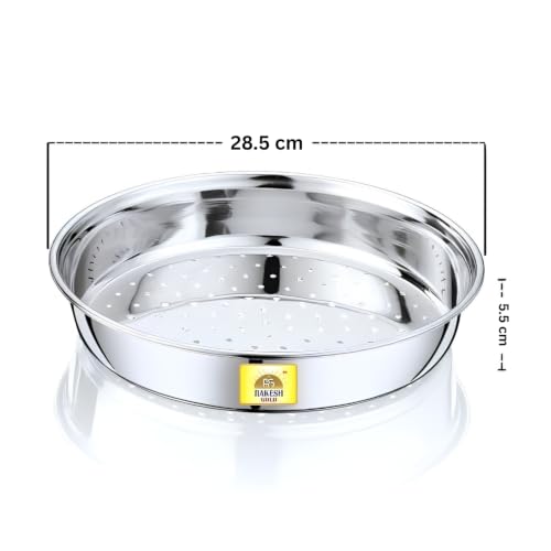 Image of Rakesh Gold Stainless Steel Colander & Strainer for Kitchen Use - Multi-Use Channi /Steel Chalni with Holes for Washing Rice, Fruits, Vegetables & Wheat (Regular Size) (Extra-Large, Hole CHALNI)