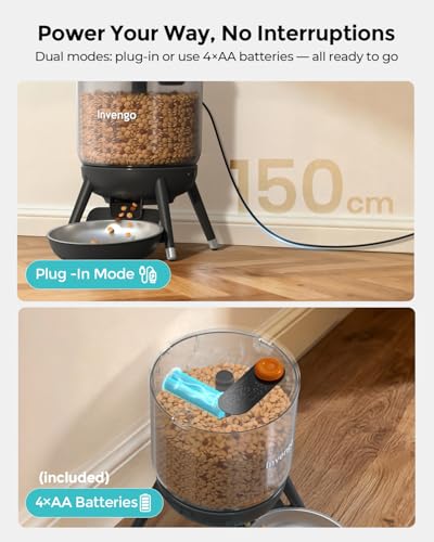 Invengo Automatic Cat Feeder with Timer, 3L Visible Hopper, One-Touch Feeding, Dual Power Supply, Anti-Bug Design – Automatic Cat Feeder for Cats & Small Dogs - Image 4