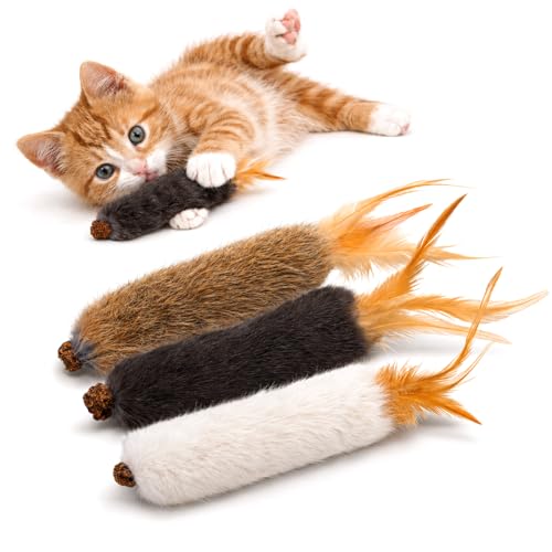 Agape Rabbit Fur Cat Toys with Catnip & Silvervine Gall Fruit 3-Pack