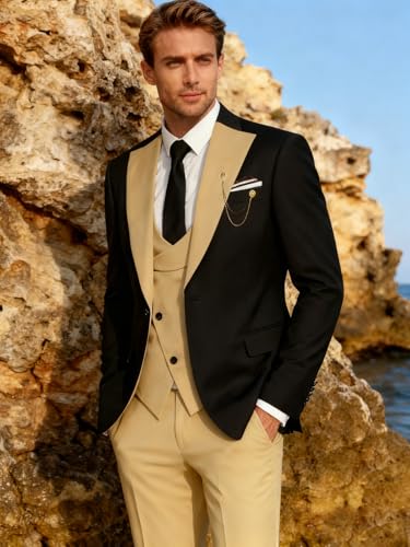 Wangyue 3 Piece Mens Tuxedo Suit Slim Fit Tuxedo for Men Double Breasted Wedding Prom Suits Blazer Vest Pants Sets 2026 - Image 3