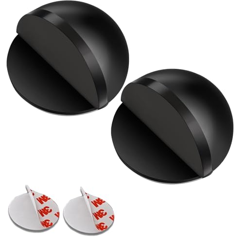 2 Pcs Black Door Stop, Self-Adhesive Floor Door Stoppers Oval Stainless Steel Door Stop Floor Mounted Half Moon Wall Protector Polished Doorstop with Glues for Hard Floor Glass Door