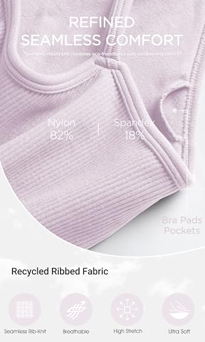 Image of ODODOS Seamless Sports Bra for Women Ribbed Camisoles Non Padding Yoga Bra Crop Tank Tops