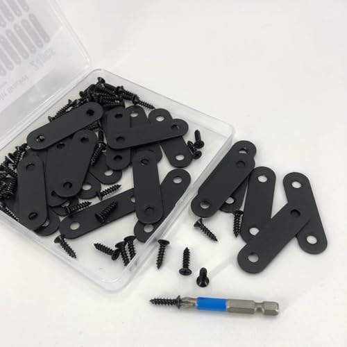 Image of QSJ 24 Pcs Black Straight Bracket Mending Plate for Wood Stainless Steel Straight Brackets 56mm / 2.2 inch Wood Brace with Screws and Screwdriver