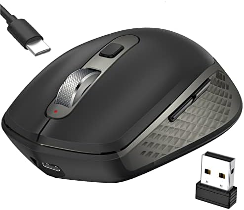 FEDARFOX Bluetooth Mouse for Laptop - Wireless Rechargeable 2.4G USB Receiver Ergonomic Silent Cordless Mice for Multi-Devices,Compatible with Tablet PC Computer Windows Linux Mac (Grey Black)