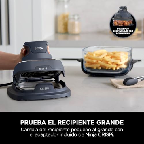 Miniatura 16 de Ninja Crispi Freidora De Aire Portátil, 3,8 L, 4 En 1, Freír Con Aire, Asar, Mantener Caliente Y Gratinar, Diseño Compacto, Incluye 2 Recipientes De Vidrio Extraíbles Y Tapas, 1700 W, Gris, Fn101eugy