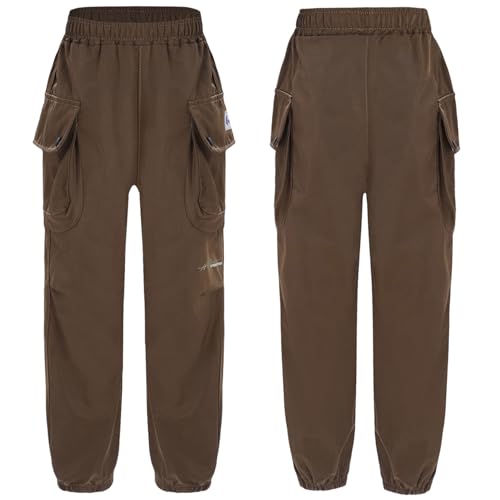 Kids Boys Elastic Waist Joggers Pants Slim Fit Cargo Trousers with Pockets Stretch Uniform