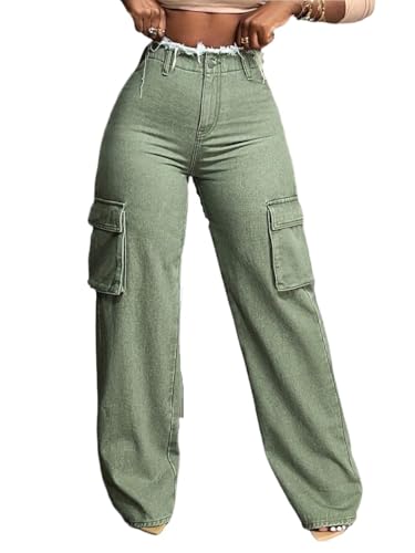 Women's Mid-Rise Jean Straight Leg Denim Jeans With And Frayed Hem Pockets