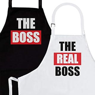 Nomsum The Boss & The Real Boss 2-Piece Kitchen Apron Set | Engagement