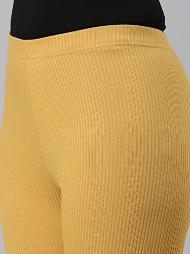 Image of GO COLORS Drop Needle Ribbed Active Leggings for Women | Lightweight, Spandex Waistband, Mid Rise