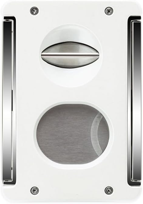 ZUC Cigar Cutter Portable Multi-Functional V Shears to Cut Holes with Protective Leather Case Gift Box Folding Stand(White)