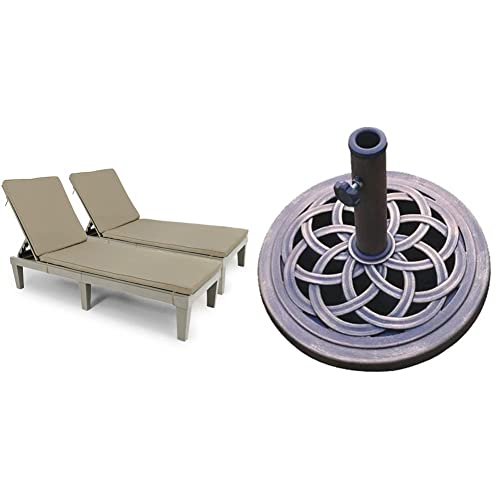 Yitahome Chaise Lounge Chairs, Set Of 2, Taupe & Dc America Ubp18181-Br 18-Inch Cast Stone Umbrella Base, Made From Rust Free Composite Materials, Bronze Powder Coated Finish #TOP18
