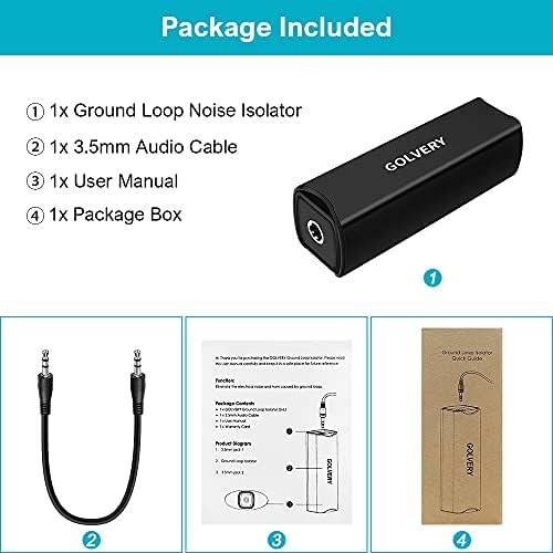 Golvery Ground Loop Noise Isolator, Auido Humming Hissing Buzzing Noise filter Eliminator for Car Audio, Home, PC Stereo System with 3.5mm or RCA Aux Jack