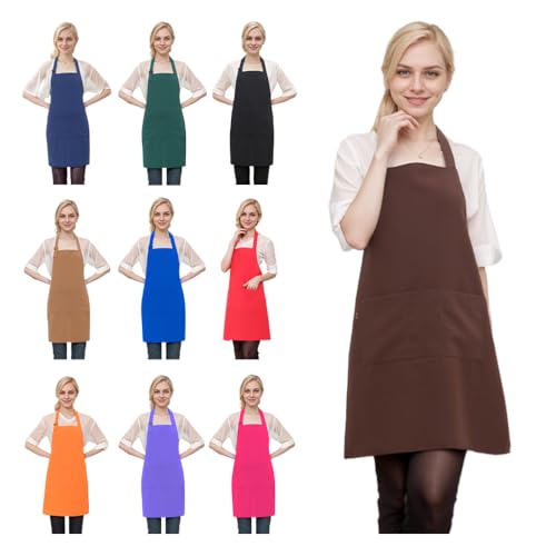 HTTLTD Professional Chef Apron for Cooking – Water-Repellent, Thickened, Breathable, Adjustable Straps, Multi-Pocket Design for Chefs and Servers (Coffee, Standard)