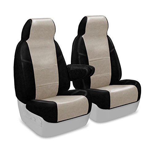 Coverking Custom Fit Front 50/50 Bucket Seat Cover for Select Ford Bronco Models - Premium Leatherette 2-Tone (Cashmere with Black Sides)