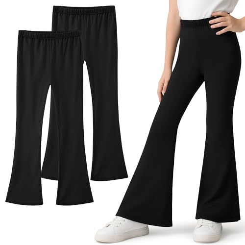 Domueay Leggings Flare pour Fille, Lot de 2, Coton Respirant Elastique Bootcut Legging,Couleur Unies Décontracté Doux Danse Sport Pantalon évasé Enfant...