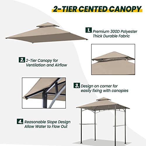 Grill Gazebo Replacement Canopy Roof, Olilawn 5' X 8' Outdoor Bbq Gazebo Canopy Top Cover, Double Tired Grill Shelter Cover With Durable Polyester Fabric, Fit For Model L-Gg001Pst-F, Beige #TOP3