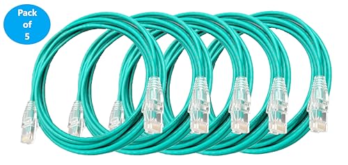 Micro Connectors 7 Feet Cat6A Ultra Slim Patch (28AWG) Cable (Green) 5-Pack (E09-007G-SL5)