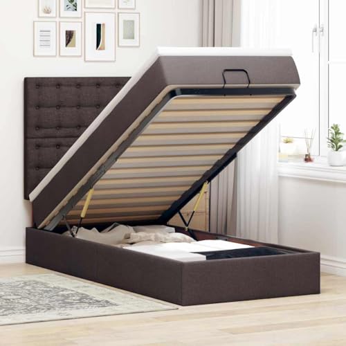 QZZCED Cama Otomana con Colchón de Muelles Ensacados, Tela de Poliéster Suave y Transpirable, Almacenamiento Amplio con Mecanismo Hidráulico, Cubrecolchón Extraíble, Marrón Oscuro