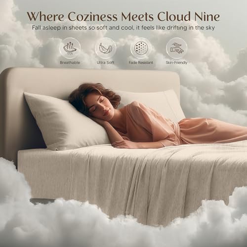 Image of Utopia Bedding King Size Sheet Set - 4 Piece Bed Sheets, Soft and Breathable Microfiber, Includes 1 Fitted Sheet, 1 Flat Sheet and 2 Pillowcases - Oeko Tex (Heather Beige)