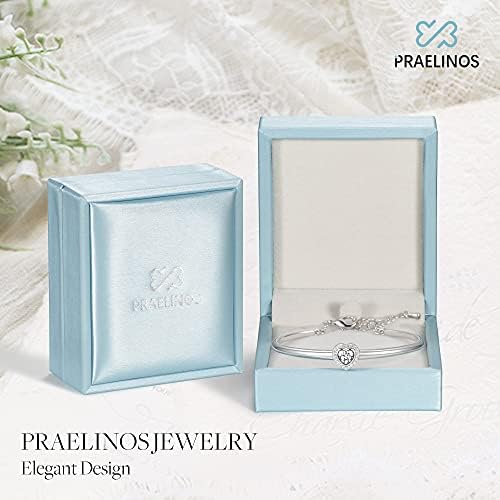 Praelinos Heart Bracelet White Gold Plated Bracelets for Women Silver Tone Bracelet 5A Cubic Zirconia Mother's Day Birthday Christmas Jewellery Gift for Women Mum Girls Girlfriend Her