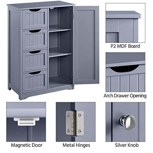 image for Yaheetech Large Bathroom Floor Cabinet with 4 Dawers and Single Door C