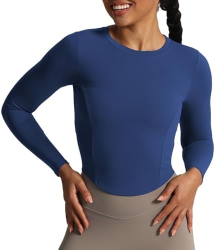 Aoxjox Long Sleeve T-Shirt for Women GEO Seamlines Padded Curve Longline Workout Crop Top