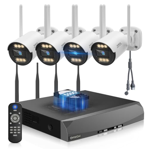 《130°Wide Angle & Two-Way Audio》Wireless Security Camera System Outdoor, WiFi Cameras Systems,Video Surveillance DVR Kits