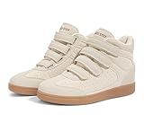 LUCKY STEP Women's High Top Fashion Sneakers Casual Hidden Height Insole Shoes Gum Rubber Sole Ankle Boots Hook-and-Loop Walking Shoes(Beige,8.5)